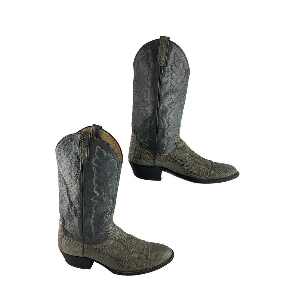 Men's Dan Post Gray/Blue Snake Skin Almond Toe Boots Size: 10 D